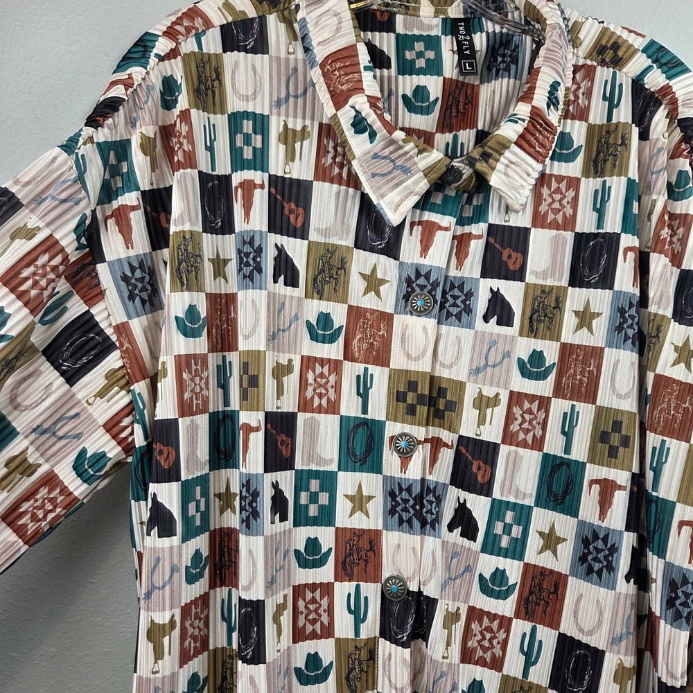 Two Fly Western Ribbed Patchwork Button Down Shir… - image 3